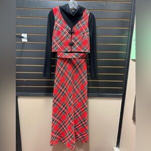 Vintage Alamor Plaid Maxi Dress Vest Belt XS/S